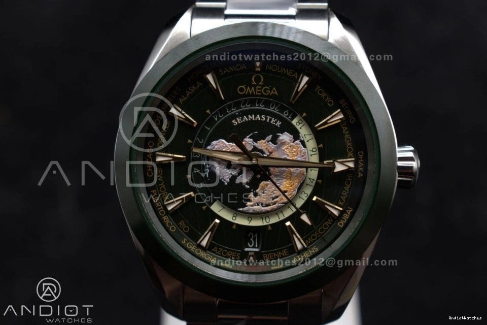 Aqua Super Ceramic SS Edition on Unisex Best Clone GMT 43mm Worldtimer Green A8938 VSF 513 1:1 Bracelet Terra 0417